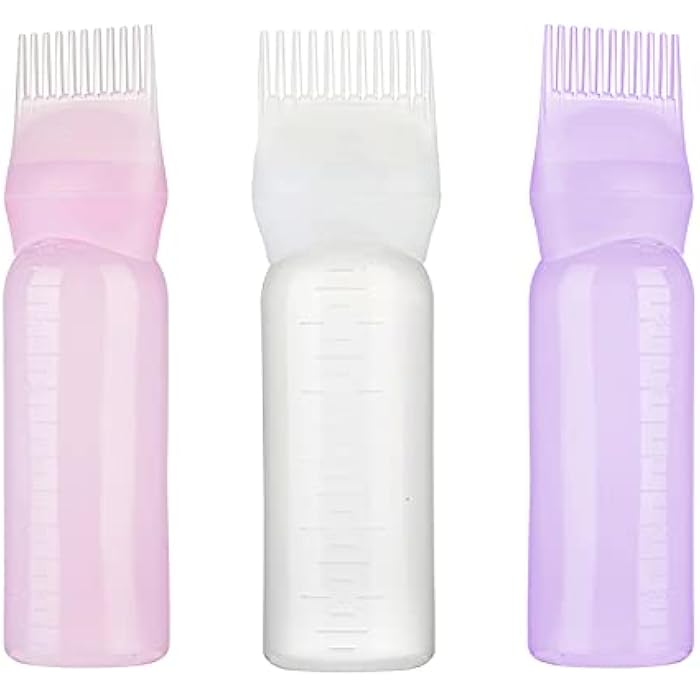POWSTRO K 6 Ounce Roots Comb Applicator Bottle, Refillable Hair Dye Bottle with Graduated Scale, Hair Coloring Dye and Scalp Treatment Applicator, Pink - Image 2